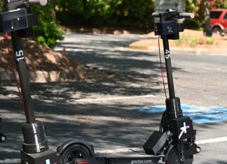 World’s first self-driving e-scooters launch in the United States Peachtree Corners parked scooters