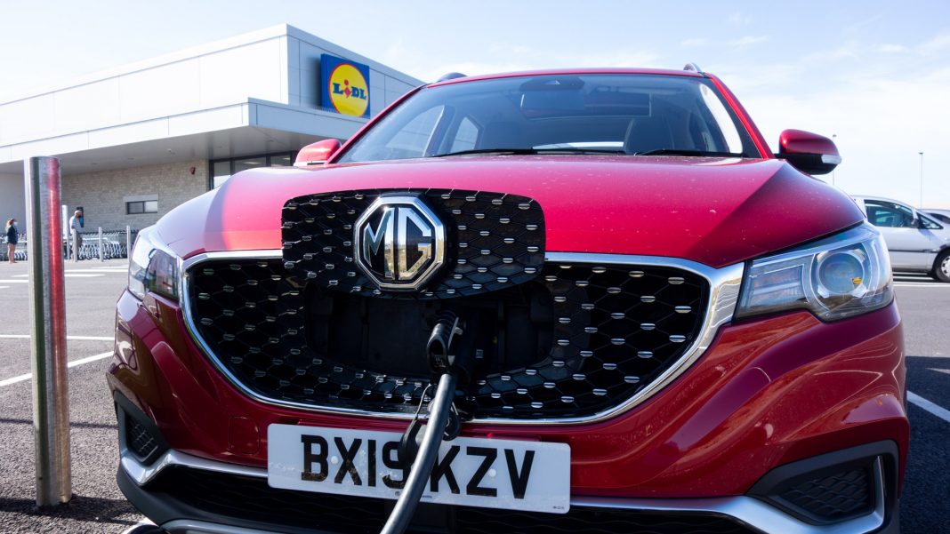 MG ZS EV charging at Lidl