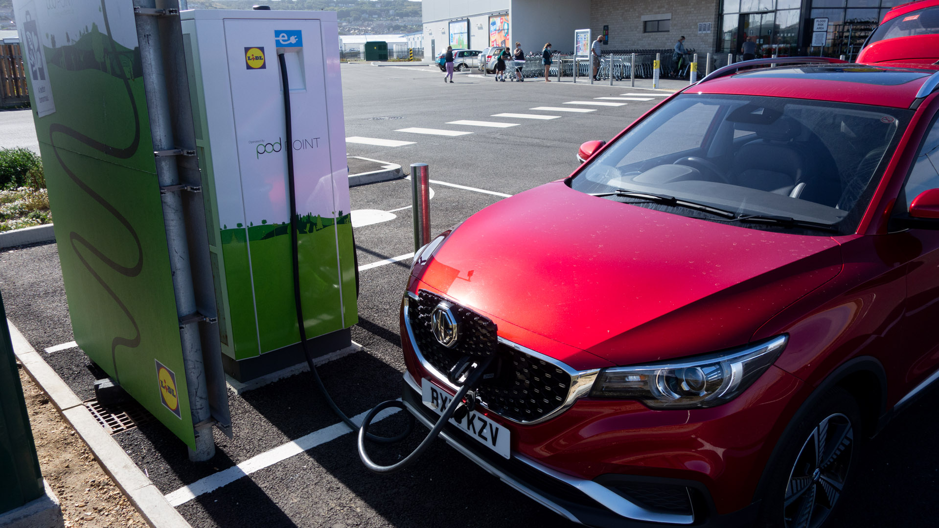 MG ZS EV charging at PodPoint & Lidl