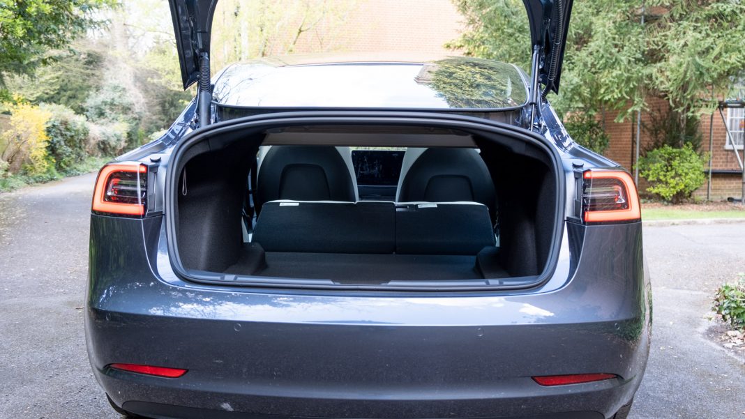 Tesla Model 3 seats folded