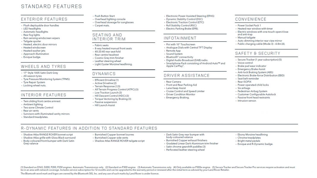 Range Rover Evoque specs