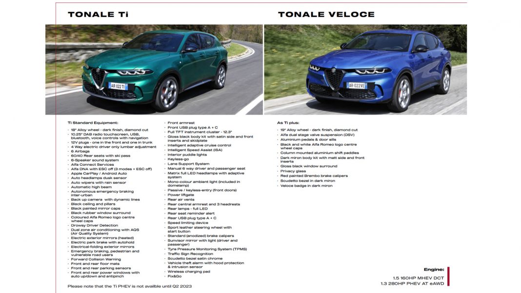 Alfa Romeo Tonale hybrid specs